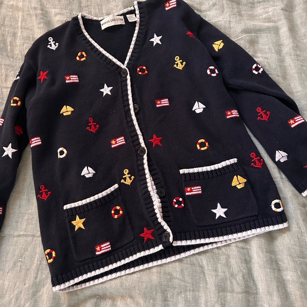 Vintage Marisa Christina Nautical Embroidery cardigan size medium - Picture 3 of 7